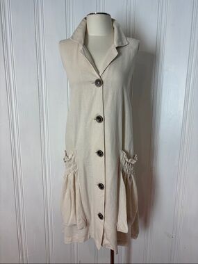 FOR CYNTHIA Cream Linen Oversized Tunic Dress / Long Vest – Size M